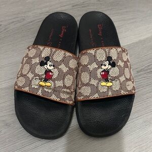 Coach Black and Brown Mickey Mouse Sandals